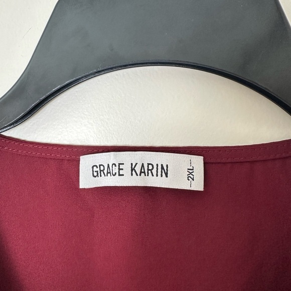 Grace Karin Long Balloon Sleeve Midi Length Dress Size‎ 2XL Burgundy - Picture 3 of 4